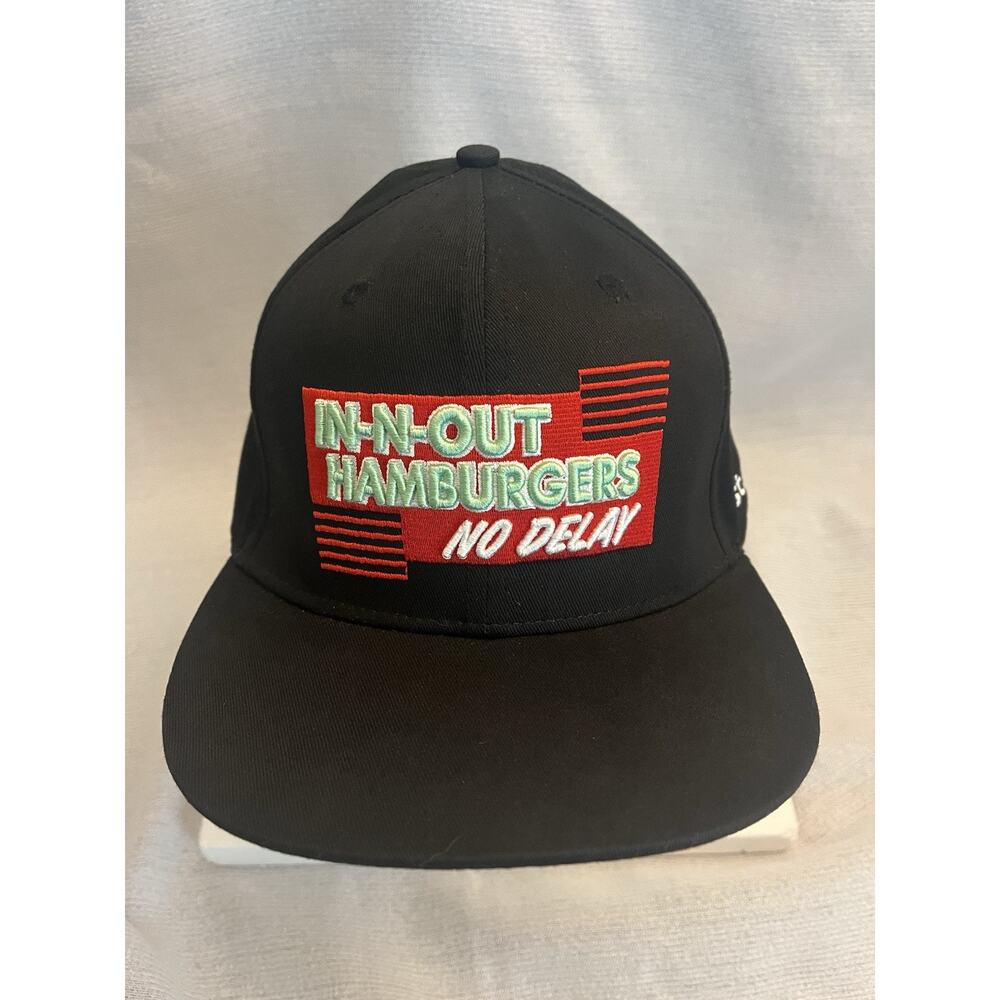 In-N-Out Hamburger Hat NO DELAY Black Embroidered Adjustable Underbrim Graphic